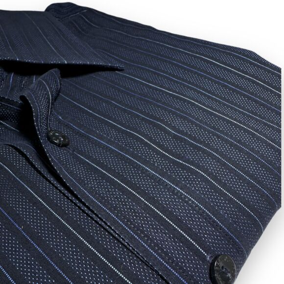 DOLCE & GABBANA Shirt Striped Blue Black Cotton Slim Fit Dress 43 / US17 / Large - Picture 10 of 13